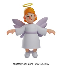 Beautiful 3D Angel Cartoon Design with white wings