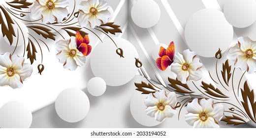 Beautiful 3D Background Wallpaper And With Beautiful Flower 3d Boll Triangle Design Wallpaper