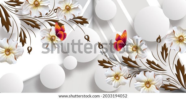 Beautiful 3D background wallpaper and With Beautiful Flower 3d Boll Triangle design Wallpaper