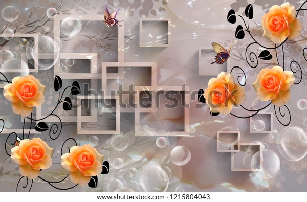 Beautiful 3d rectangular floral abstraction, 3d rendering.