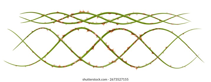 A beautiful 3D render of a gracefully curved thorny vine. Its fluid form and sharp spikes create an elegant design element for modern art.
