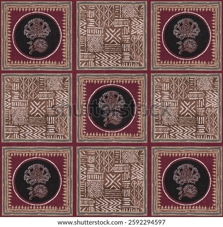 Beautiful Abstract Ajrakh Seamless Pattern, Dabu Print, Block Print Fabric