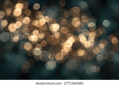 A beautiful abstract background featuring soft, out-of-focus bokeh lights in warm golden tones against a dark, moody blue backdrop.