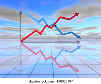 Beautiful Abstract Blue Background With Graph And Up And Down Arrows