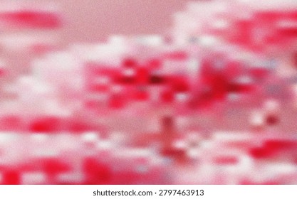 A beautiful abstract composition featuring blended pink and red hues, evoking a gentle floral or bokeh effect with a subtle digital grain.