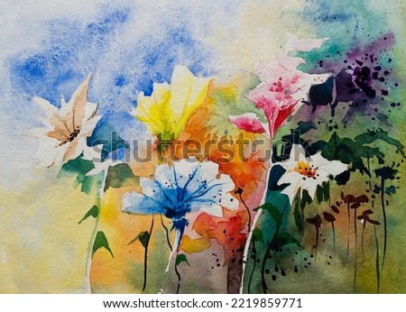 Beautiful abstract flower watercolor painting for various usage like invitation card, post card, poster, cover, decoration. Watercolor hand painted illustration. Floral painting.