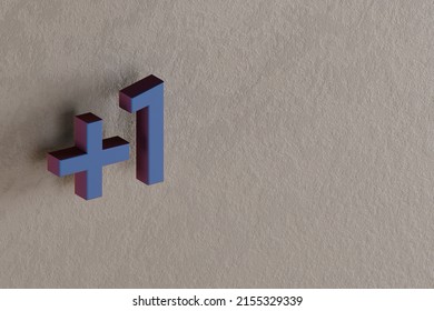 Beautiful Abstract Illustrations Blue Plus One Symbol Icons On A Wall Background. 3d Rendering Illustration. Background Pattern For Design. 