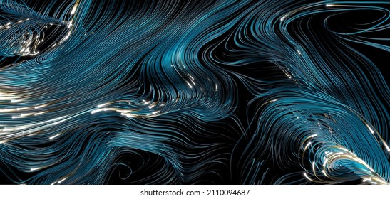 Beautiful Abstract Lines On A Black Background. Neon Lights. Modern Technological Background. An Element Of Futuristic Design. 3d Rendering Image.