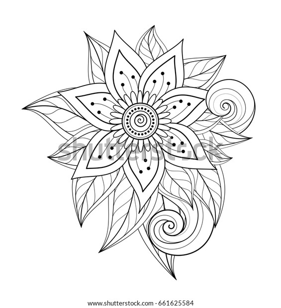 Beautiful Abstract Monochrome Floral Composition\
with Flowers, Leaves and Swirls. Design Element in Doodle Style\
Coloring Book\
Page