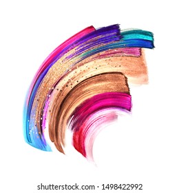 beautiful abstract shape, brush strokes isolated on white background, colorful paint smear, watercolor clip art, makeup palette, fashion illustration, splashing design element. Rose gold, pink, blue