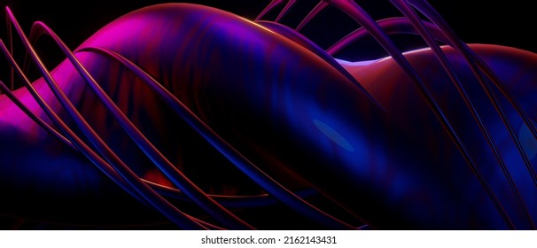 Beautiful Abstract Twirls Neon BluePurple Abstract Background 3D Illustration