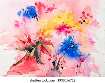 Beautiful Abstract Watercolor Floral Painting With White Background. Indian Watercolor Art.