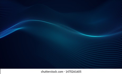 Beautiful Abstract Wave Technology Background With Blue Light Digital Effect Corporate Concept