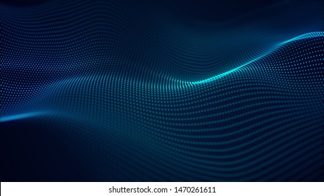 Beautiful Abstract Wave Technology Background With Blue Light Digital Effect Corporate Concept