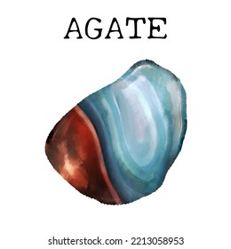 Beautiful Agate. Watercolor Style Illustration On White Background.