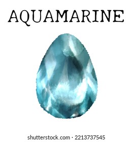 Beautiful Aquamarine. Watercolor Style Illustration On White Background.