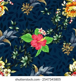 beautiful art work background with floral motifs flower and leaves digital stock illustration allover design - Powered by Shutterstock