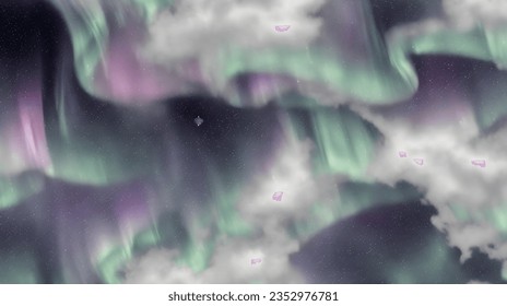 Beautiful aurora seamless pattern in Bleached Silk, Silver, More Than A Week, Ink, and Black Wash color combination - Powered by Shutterstock