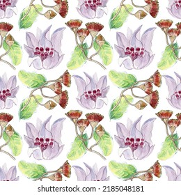 Beautiful Australian And New Zealand Flowers. Watercolour Drawing Fashion Aquarelle. Seamless Background Pattern. Fabric Wallpaper Print Texture.