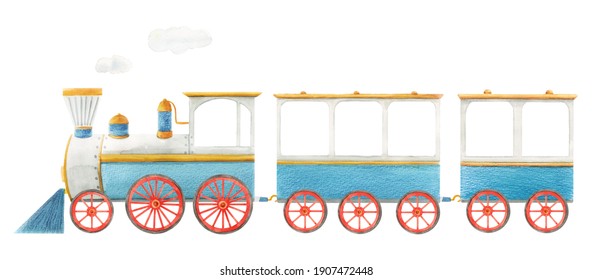 Beautiful Baby Stock Illustration With Cute Watercolor Train.