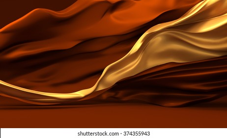 Beautiful Background Of Chocolate And Caramel Colors With Developing The Wind Yellow Ribbons And Coffee-colored Fabric