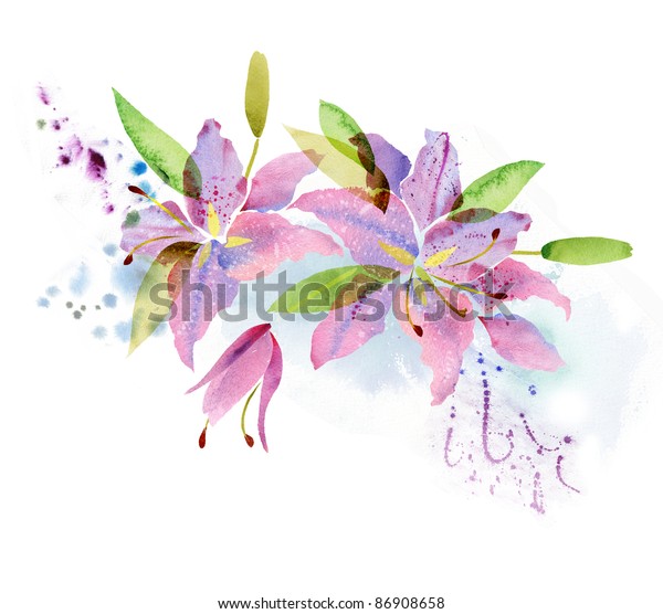 Beautiful Background Watercolor Flowers Lily Stock Illustration 86908658