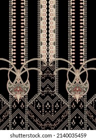 A Beautiful Baroque Ornament Ethnic style border design handmade artwork pattern with watercolor, trending, texture digital Baroque Border Motif.Textile print For Digital painting.Design 