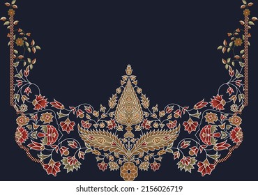 A beautiful Baroque Ornament geometric ethnic style border design handmade artwork pattern with watercolor, repeat floral texture, vintage hand drawing. 