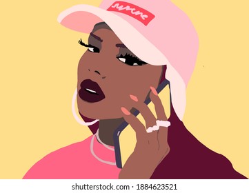 Beautiful Black Girl. Fashion Queen Illustration 