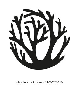 A Beautiful Black Seaweed Branch On A White Background. Algae Logo, Algae Icon.