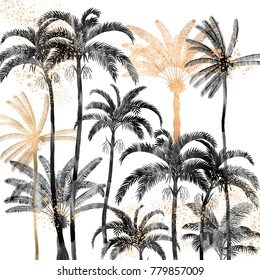 Beautiful Black And White Palm Tree Illustration With Gold Details