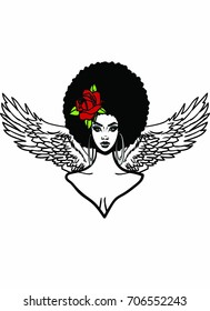  Beautiful  black woman and Afro hairstyle rose in hair   Angel Wings / Ebony Angel wings / Ebony Beautiful 