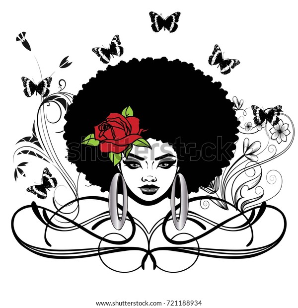 Beautiful Black Woman Afro Hairstyle Rose Stock 
