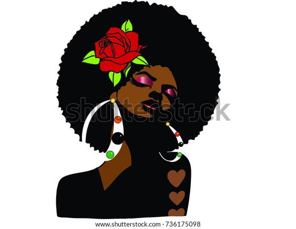 アフロの髪型とイヤリングを持つ美しい黒人女性 アフロセクシー ミスクラス のイラスト素材