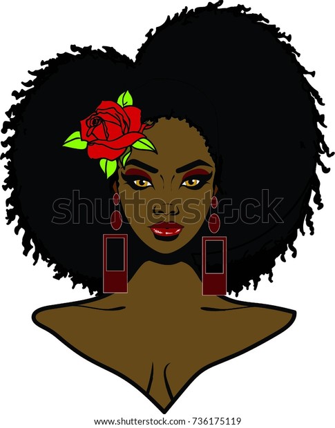 Beautiful Black Woman Afro Hairstyle Rose Stockillustration 736175119 Shutterstock 