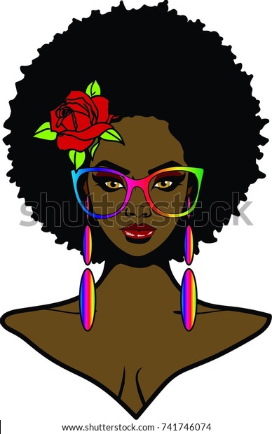 Beautiful Black Woman Afro Hairstyle Rose Stock Illustration 741746074