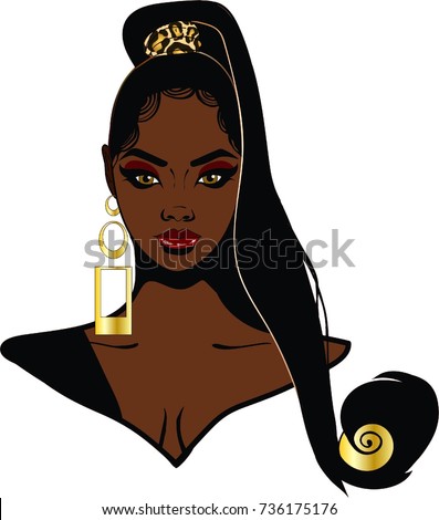 Beautiful Black Woman Long Hairstyle Earrings Stock 