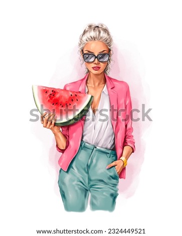 Similar – Image, Stock Photo Blond woman in pink pajamas relaxing on bed