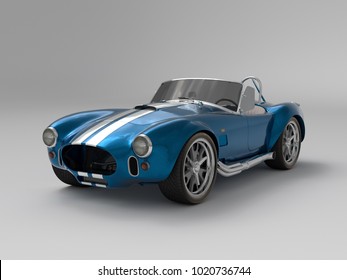 Beautiful Blue. Classic Sports Car On White Background. 3d Rendering