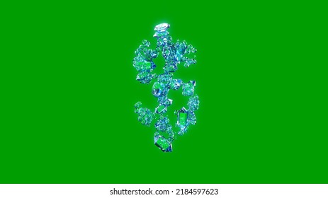 Beautiful Blue Clear Diamonds Alphabet - Dollar - Peso Sign, Isolated - Object 3D Rendering