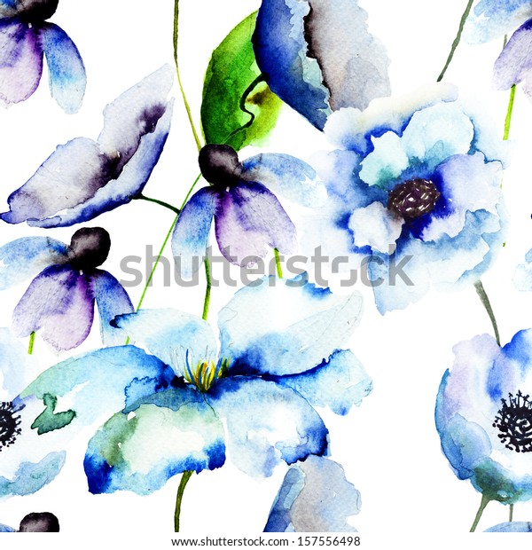 Ilustracion De Stock Sobre Hermosas Flores Azules Pintura