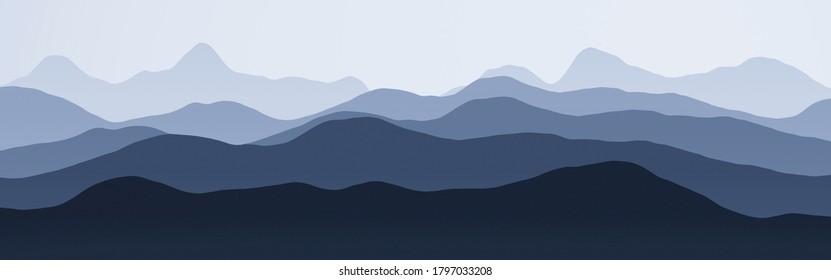beautiful blue hills peaks wild landscape - flat computer art texture illustration