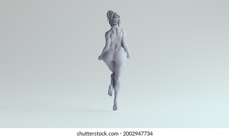 Beautiful Body Positivity Woman Plus Size Strong Female Thick Strong Superhero Pose Made Out Of Sticky Blue Plastic Back View 3d Illustration Render