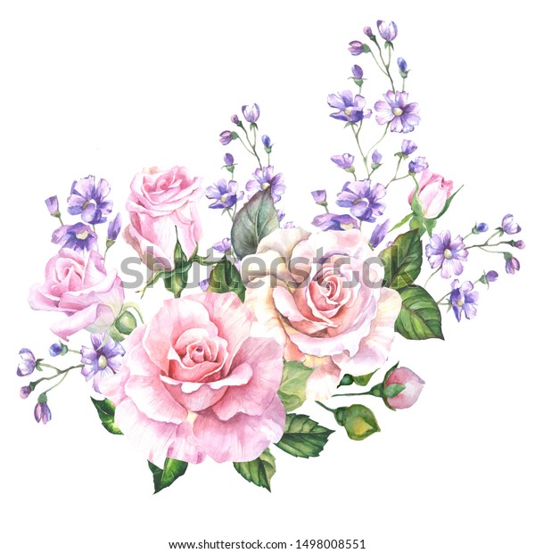 Beautiful Bouquet Pink Roseswatercolor Stock Illustration 1498008551