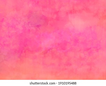 Beautiful bright hot pink watercolor and soft peach orange and beige colors on cloudy splashed design, elegant watercolor paint illustration