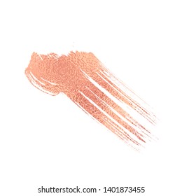 Beautiful Brush Stroke With Applied Rose Gold Texure. Isolated On White. Background Perfect For Fashion And Beauty Industry.