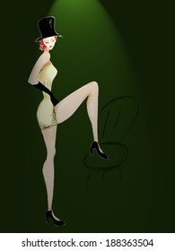 Beautiful Cabaret Girl With A Chair. Moulin Rouge Dancer