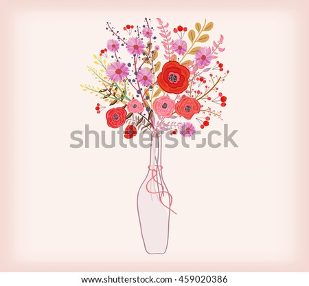 Beautiful card with watercolor flowers. bottle with love