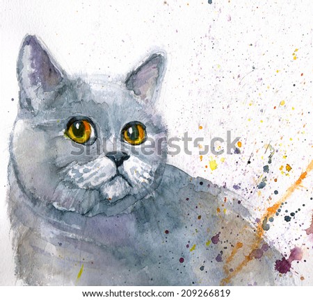 Beautiful cat watercolor pencil painting illustration hand drawn artwork