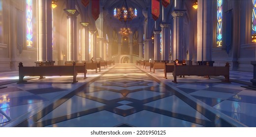 Beautiful Cathedral Church With Sunlight Genshin Impact Wallpaper